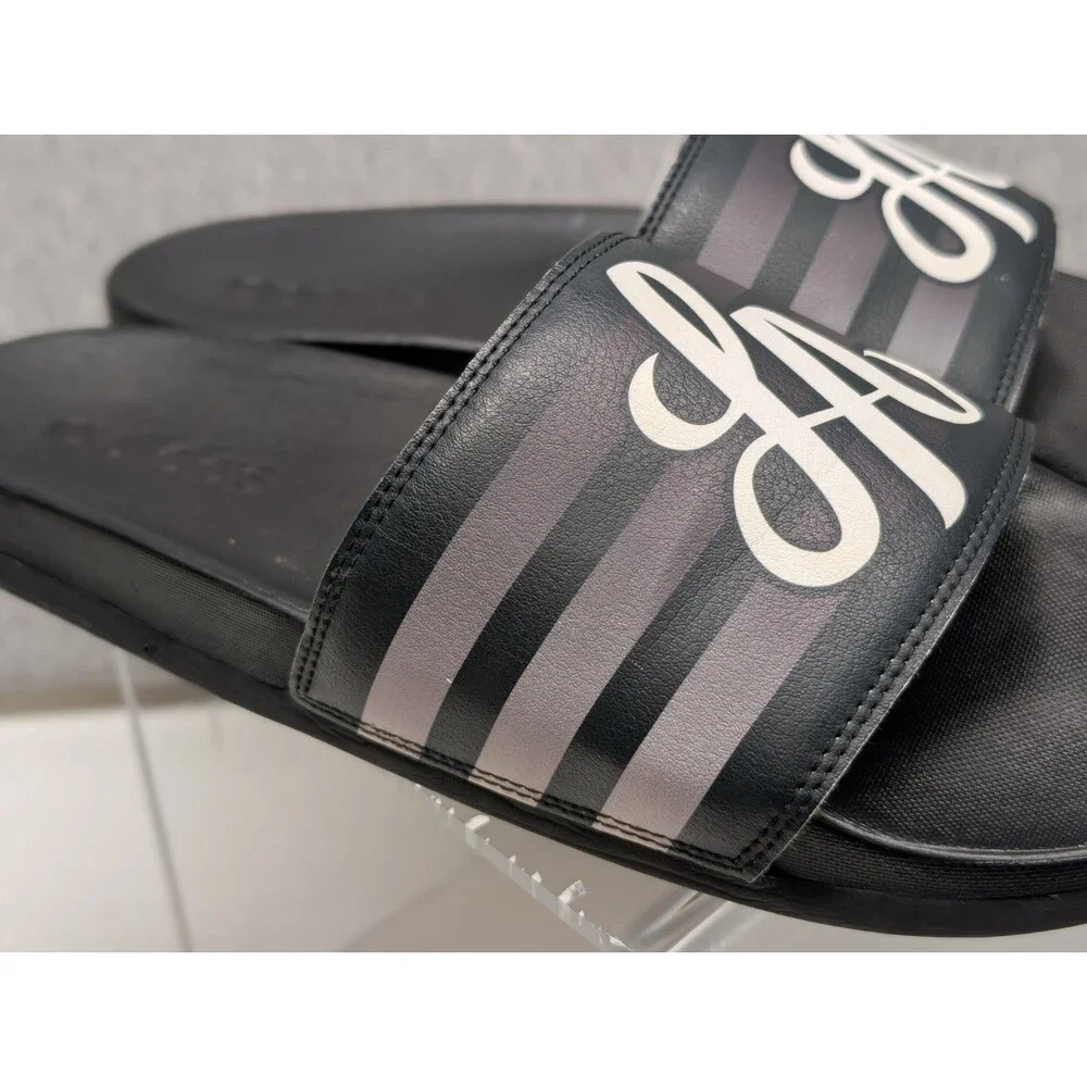 Adidas Originals Adilette Comfort Slides GV8341 Black LA LOGO Grey stripes Sz 10